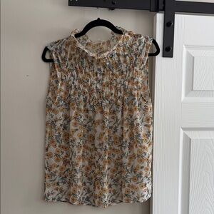 Pleione Floral Sleeveless Blouse - Cream and Orange